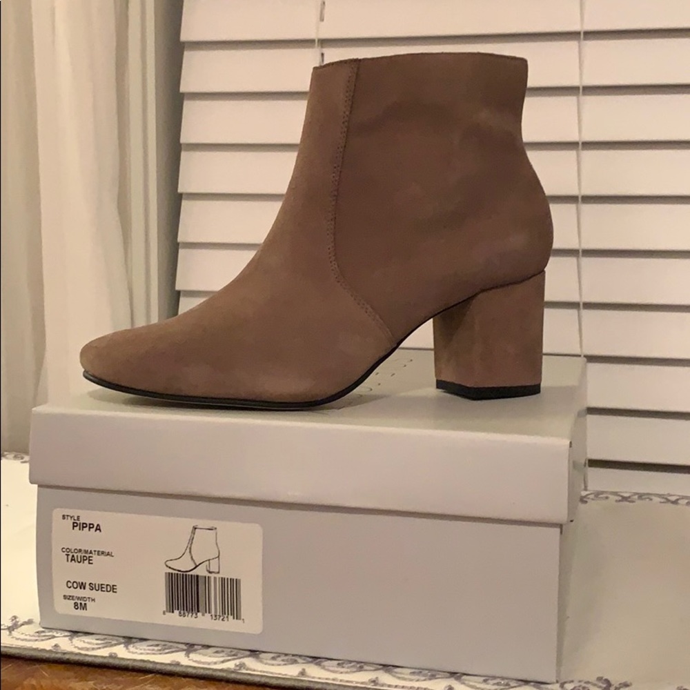 Taupe suede booties. Never worn. 8M